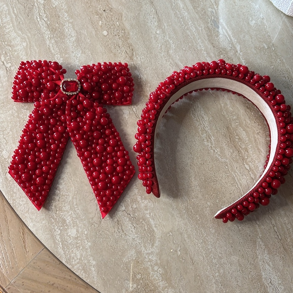 Red Hair Bow and Headband Set